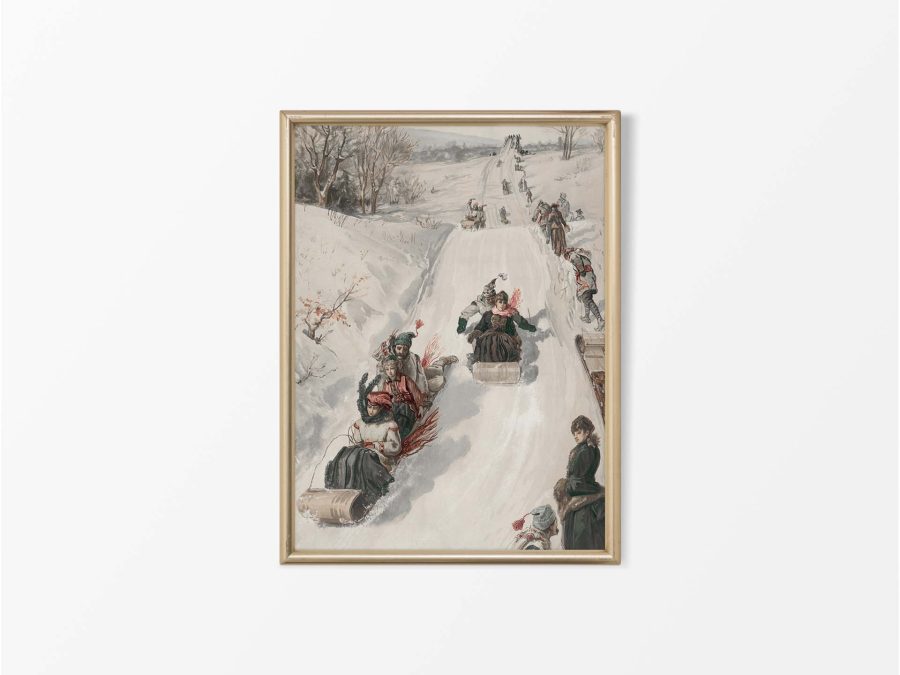 Sledding Vintage Art Print