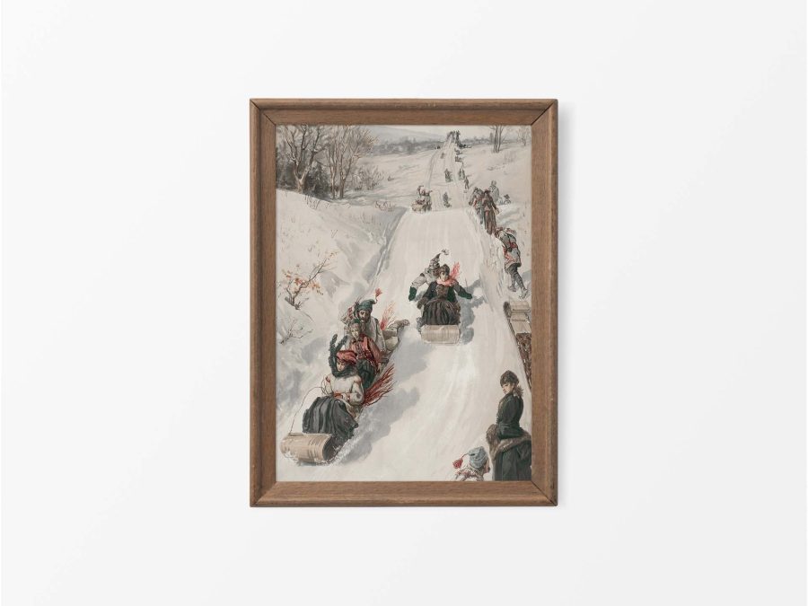 Sledding Vintage Art Print