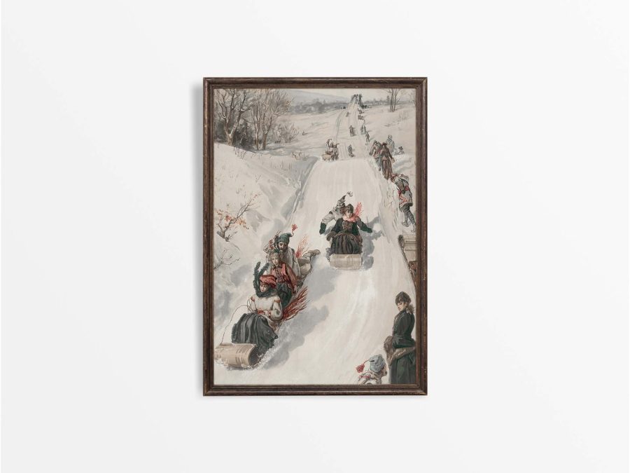 Sledding Vintage Art Print