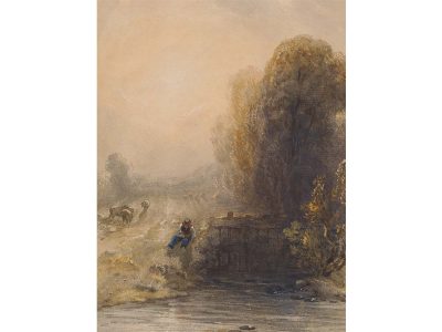 Stream at Sunset Vintage Art Print