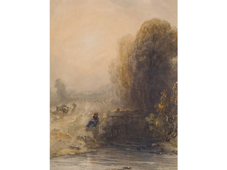 Stream at Sunset Vintage Art Print