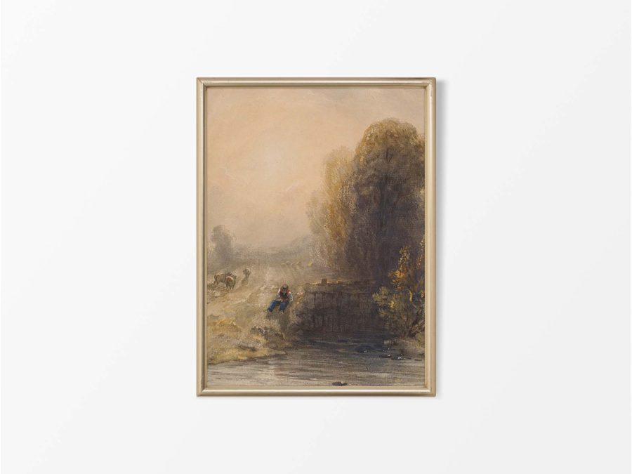 Stream at Sunset Vintage Art Print