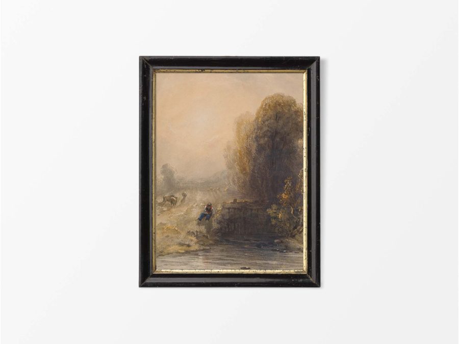 Stream at Sunset Vintage Art Print