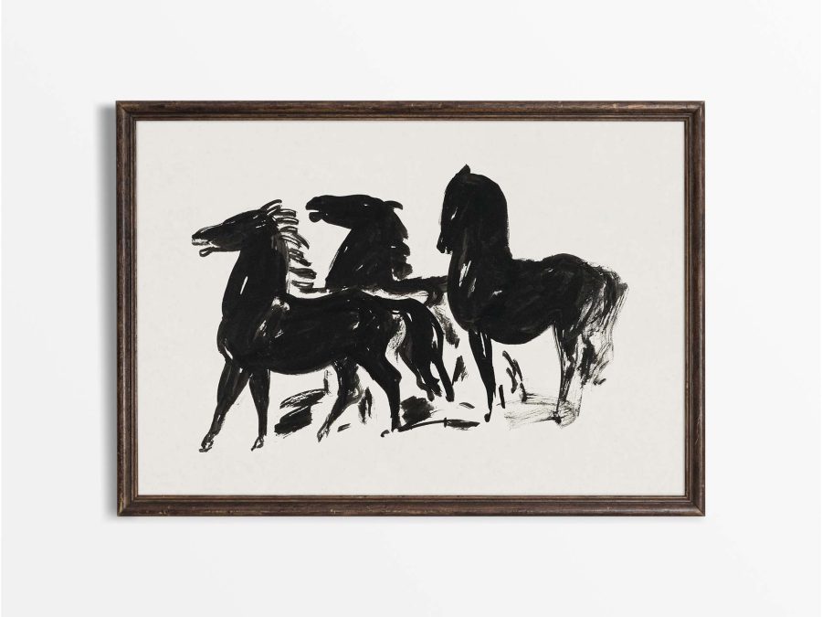 Three Horses Vintage Art Print