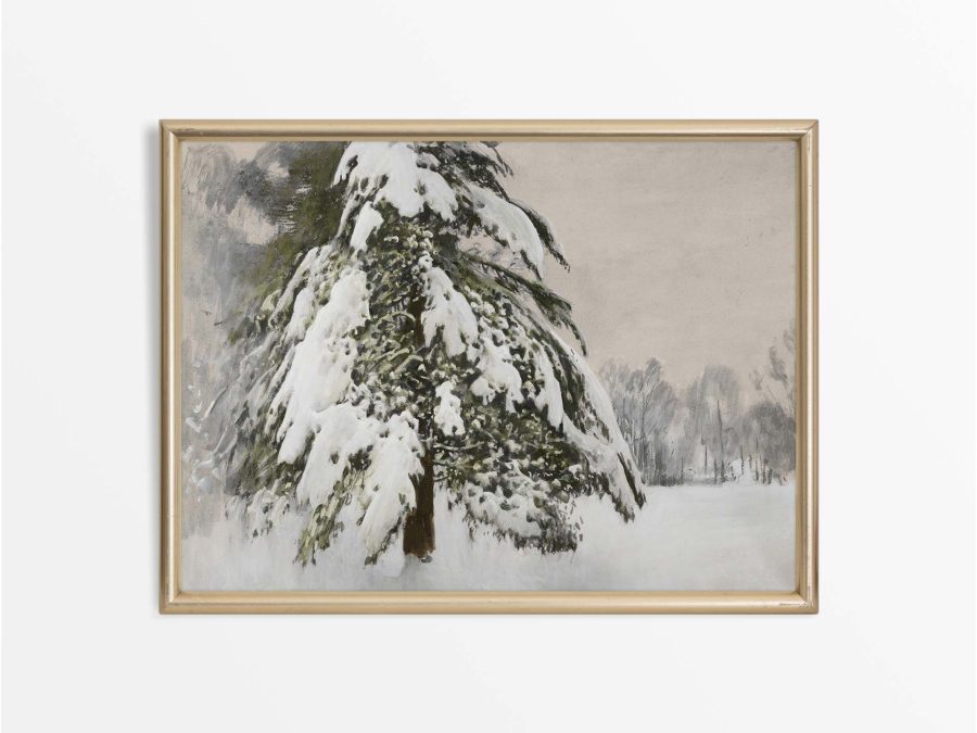 Trees in Snow II Vintage Art Print