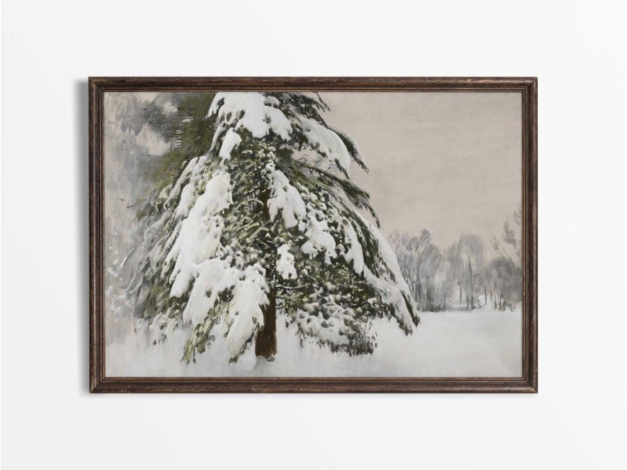 Trees in Snow II Vintage Art Print