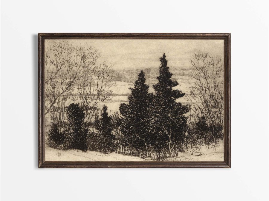 Trees in Winter II Vintage Art Print