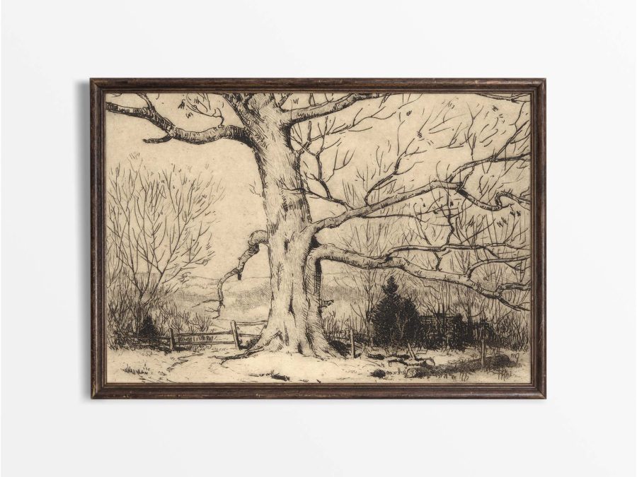 Trees in Winter Vintage Art Print