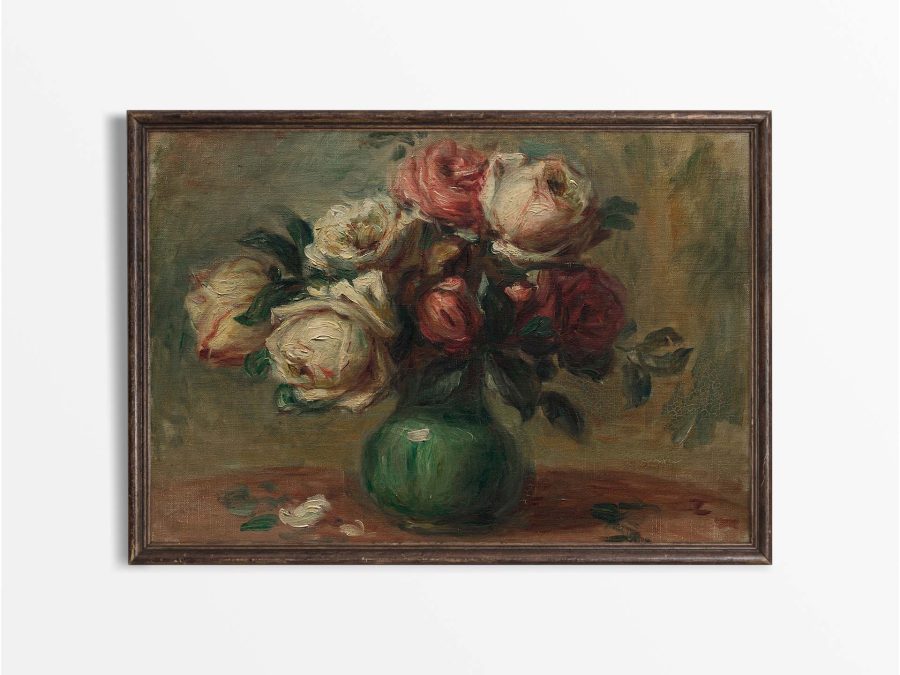 Vase of Roses II Vintage Art Print
