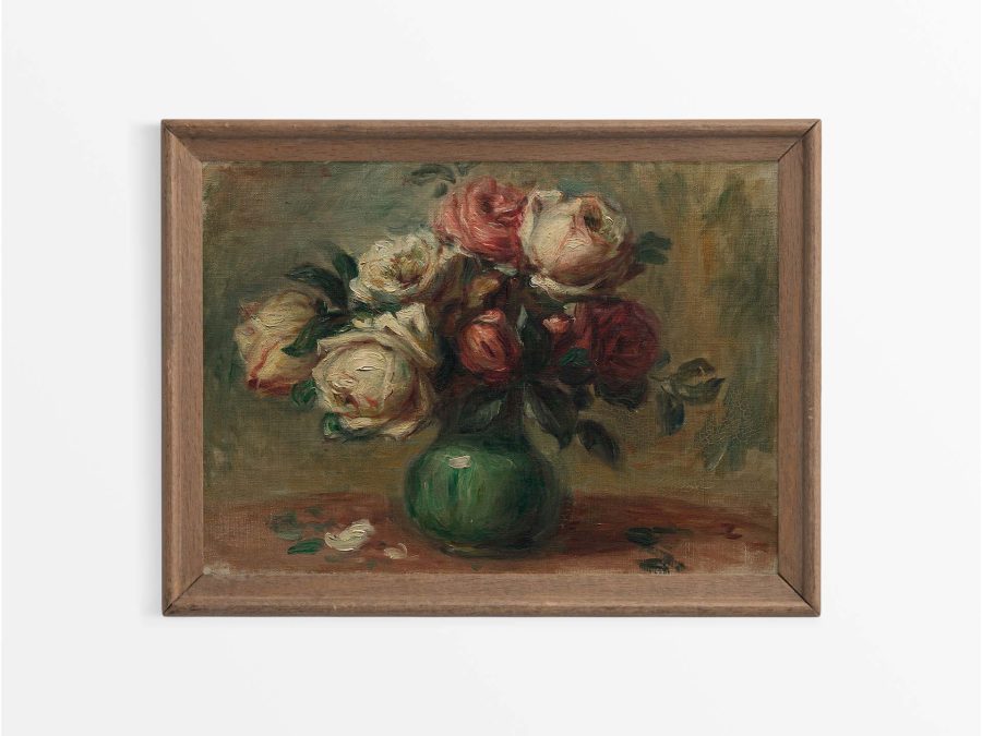 Vase of Roses II Vintage Art Print