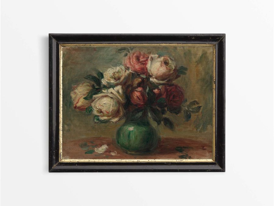 Vase of Roses II Vintage Art Print