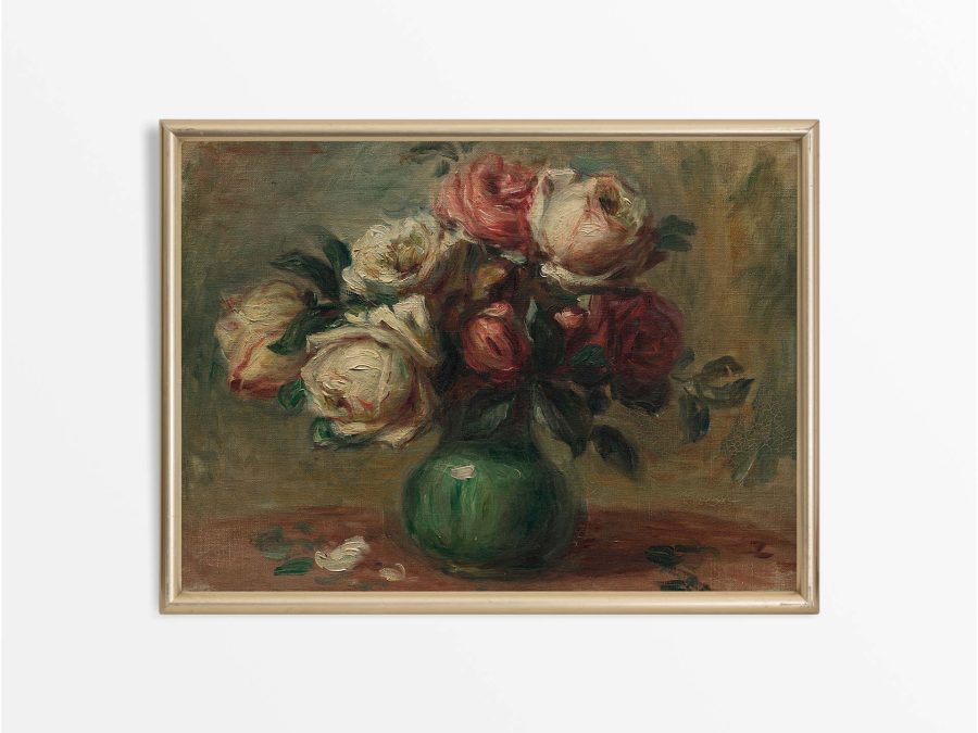 Vase of Roses II Vintage Art Print