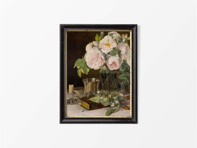 Vase of Roses III Vintage Art Print