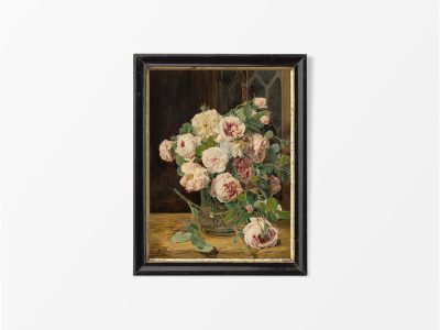 Vase of Roses IV Vintage Art Print
