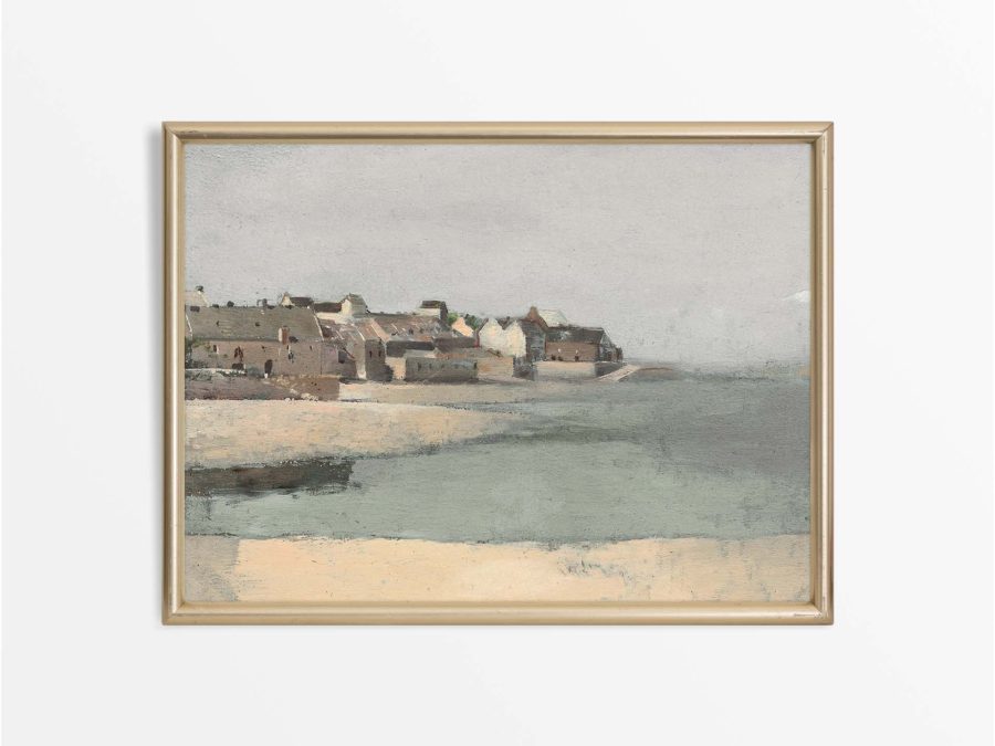 Village by the Sea Vintage Art Print