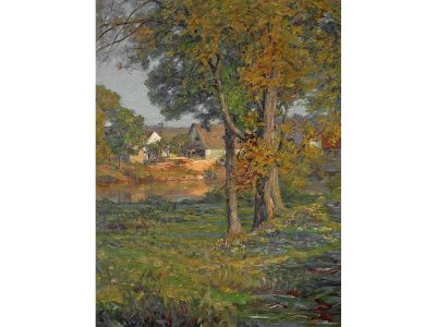 Village in Autumn Vintage Art Print