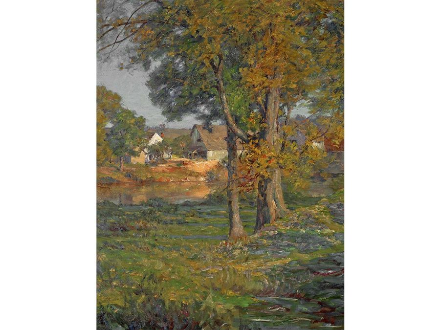 Village in Autumn Vintage Art Print
