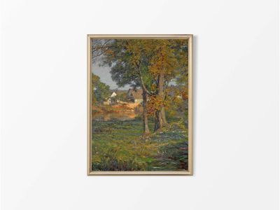 Village in Autumn Vintage Art Print