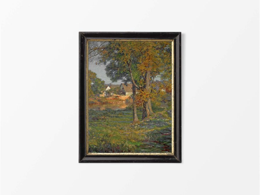 Village in Autumn Vintage Art Print