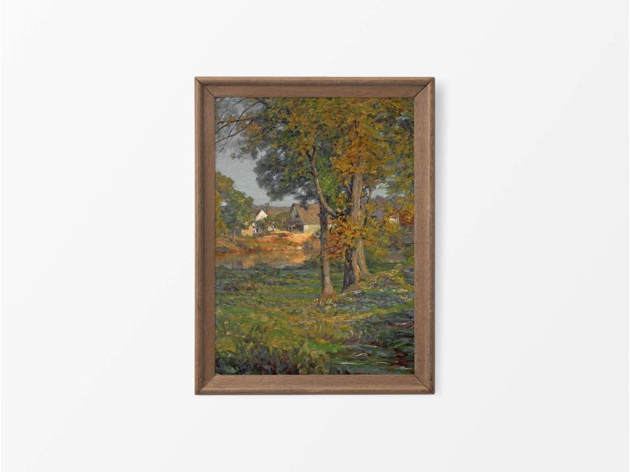 Village in Autumn Vintage Art Print