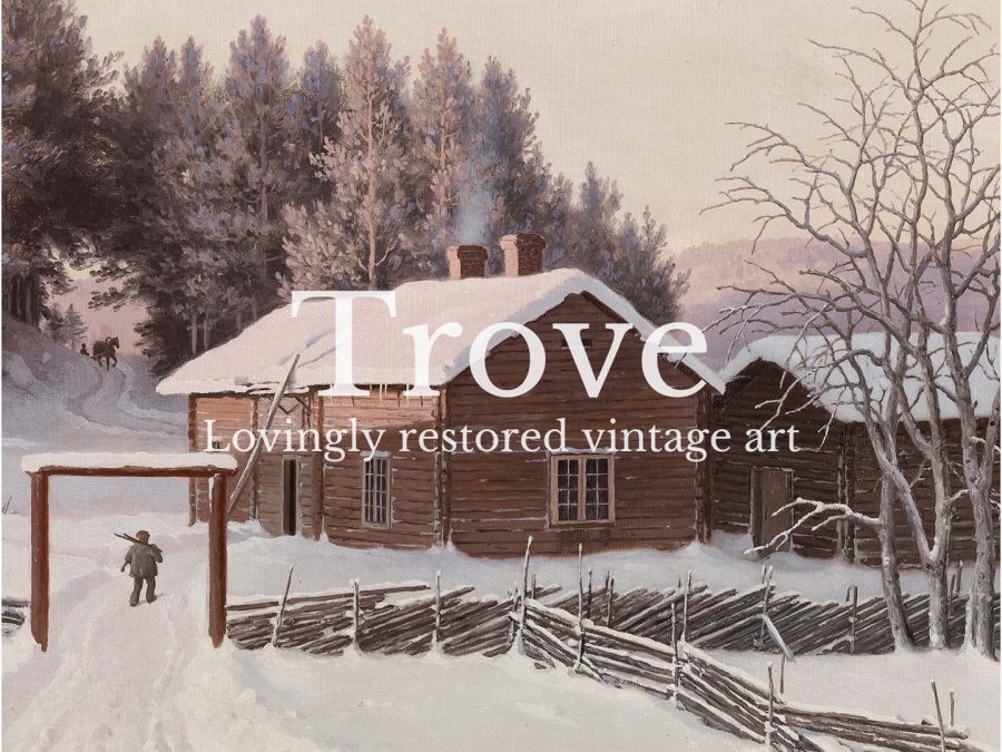 Winter Sunset Vintage Art Print