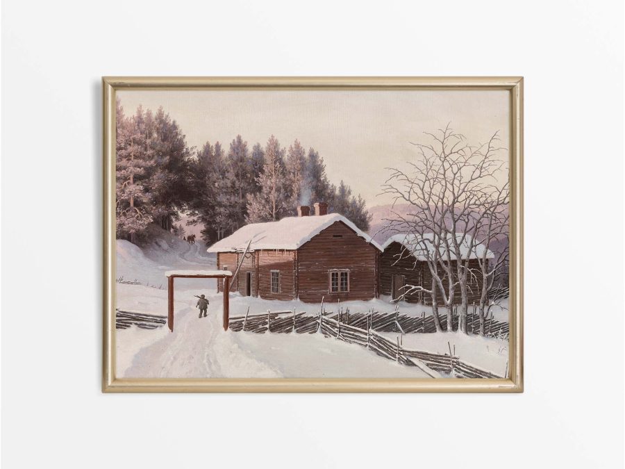 Winter Sunset Vintage Art Print