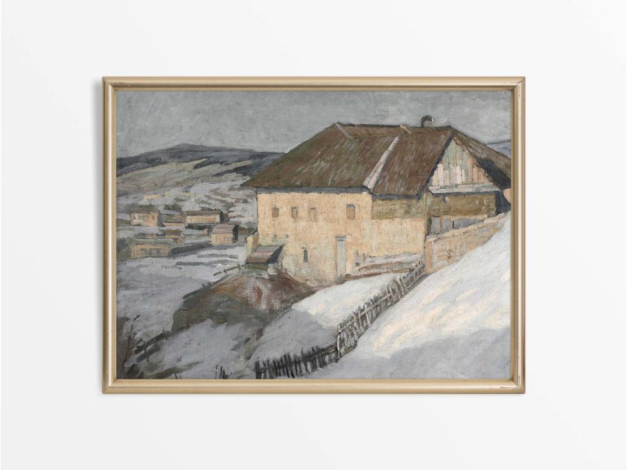 Winter Village V Vintage Art Print