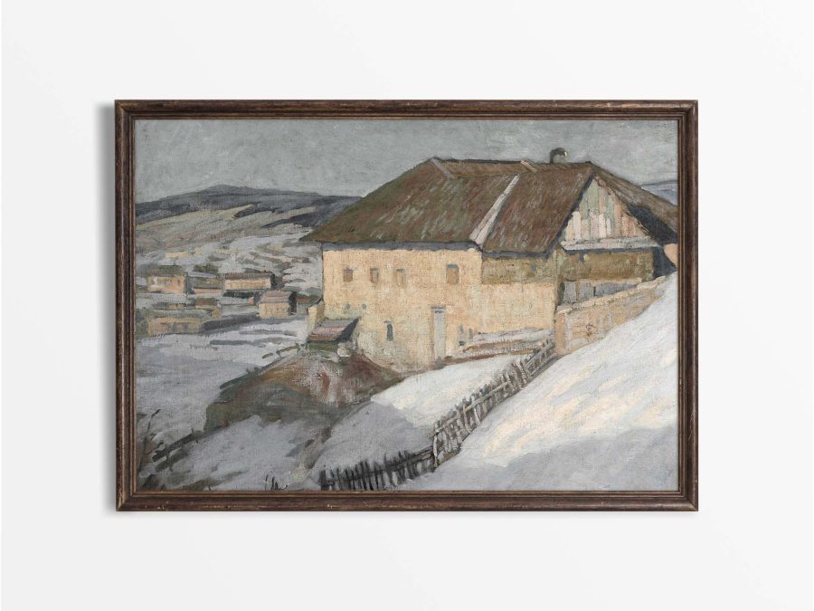 Winter Village V Vintage Art Print