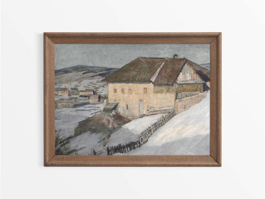 Winter Village V Vintage Art Print