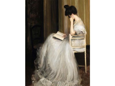 Woman Reading X Vintage Art Print