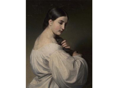 Woman in White Vintage Art Print