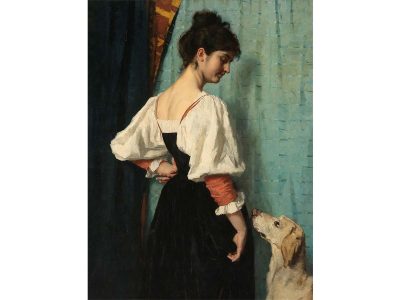 Woman with Dog Vintage Art Print