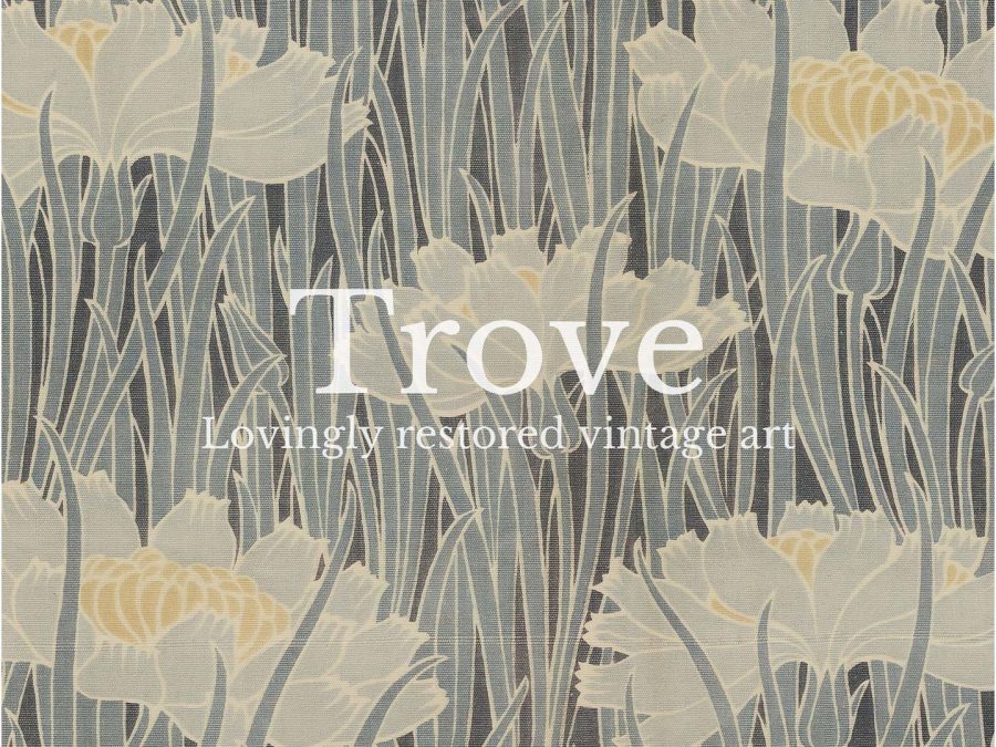 Blue Floral Textile Vintage Art Print