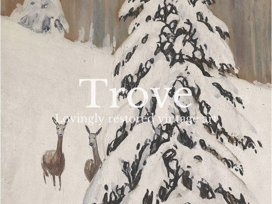 Deer in Snow Vintage Art Print