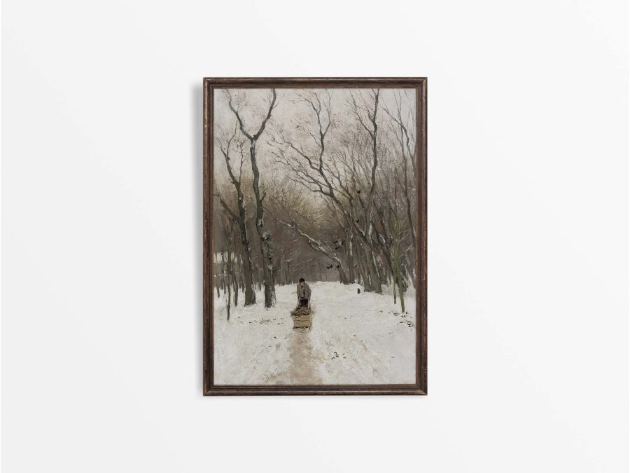 Collecting Firewood in Winter Vintage Art Print