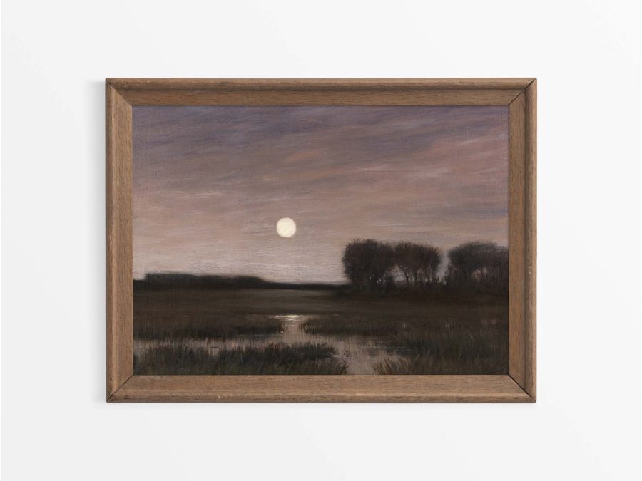 Full Moon Landscape Vintage Art Print