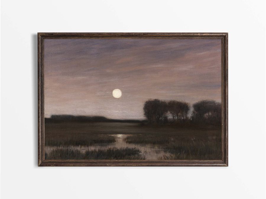Full Moon Landscape Vintage Art Print