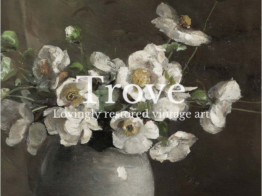 Grey Vase Floral Still Life Vintage Art Print