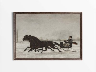 Horse-Drawn Sleigh Winter Vintage Art Print