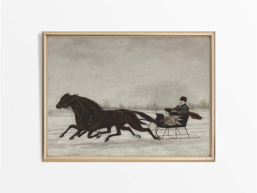 Horse-Drawn Sleigh Winter Vintage Art Print