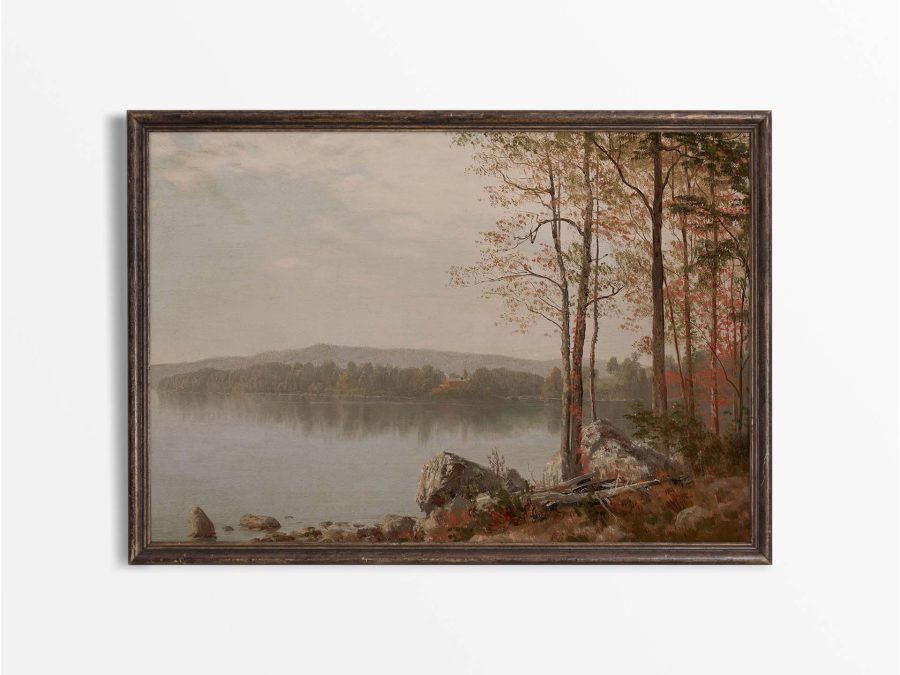 Lakeside in Autumn Vintage Art Print