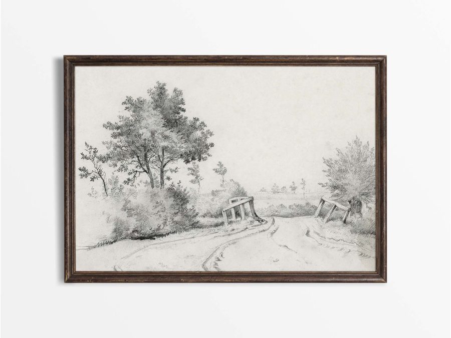 Landscape Sketch Vintage Art Print