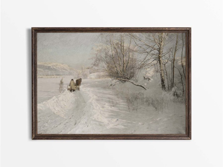 Horse-Drawn Snow Plough Vintage Art Print