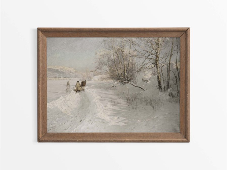 Horse-Drawn Snow Plough Vintage Art Print