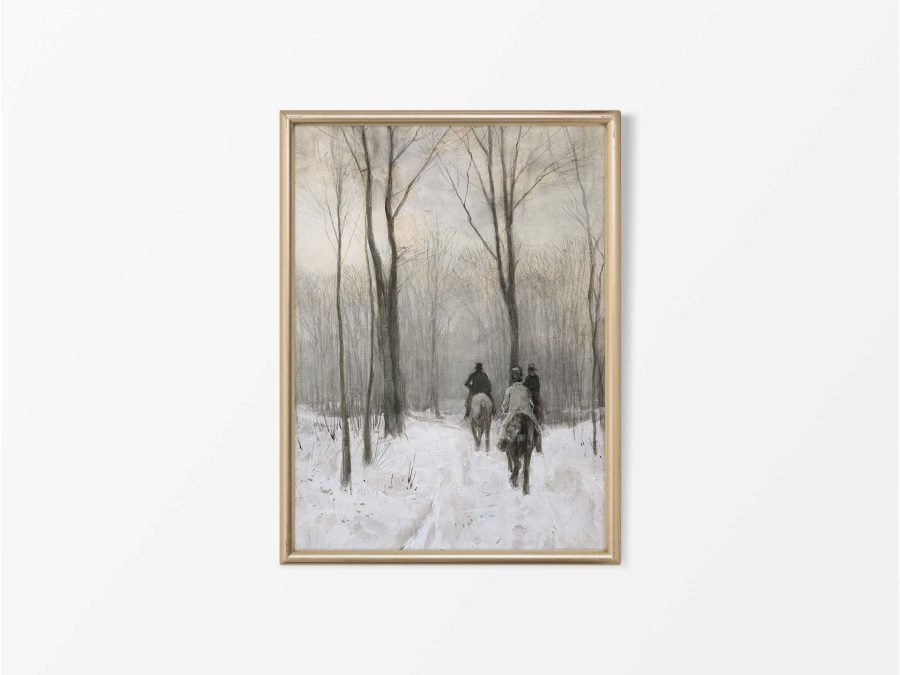 Horse Riders in the Snow Vintage Art Print