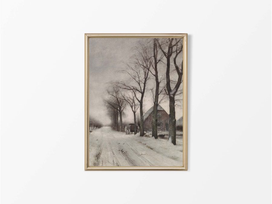 Roadside in Winter Vintage Art Print