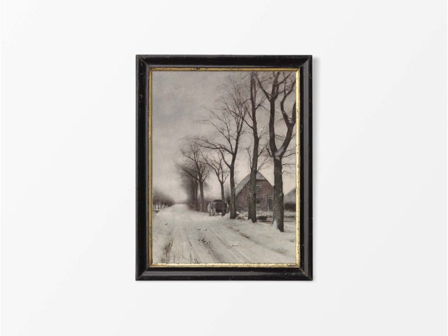 Roadside in Winter Vintage Art Print