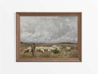 Shepherd and Sheep Vintage Art Print