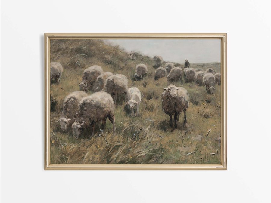 Shepherd and Sheep Vintage Art Print