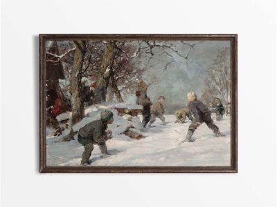 Snowball Fight Vintage Art Print